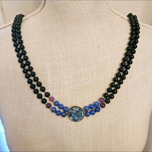 Vintage Peter Brams Gold and Opal Mosaic Necklace - Picture 1 of 9